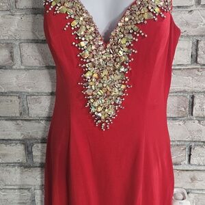 Angela & Alison Scarlet Gown with Metallic Accents